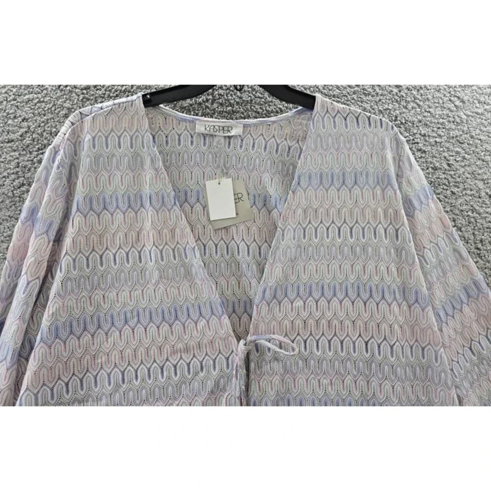 Kasper Plus Size Chevron-Knit Tie-Front Cardigan Women's 2X Blue Lotus Multi